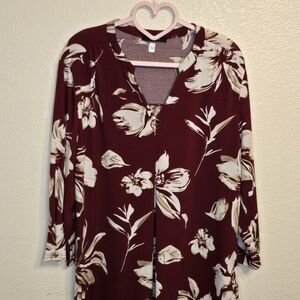 Floral Burgundy And Cream Blouse